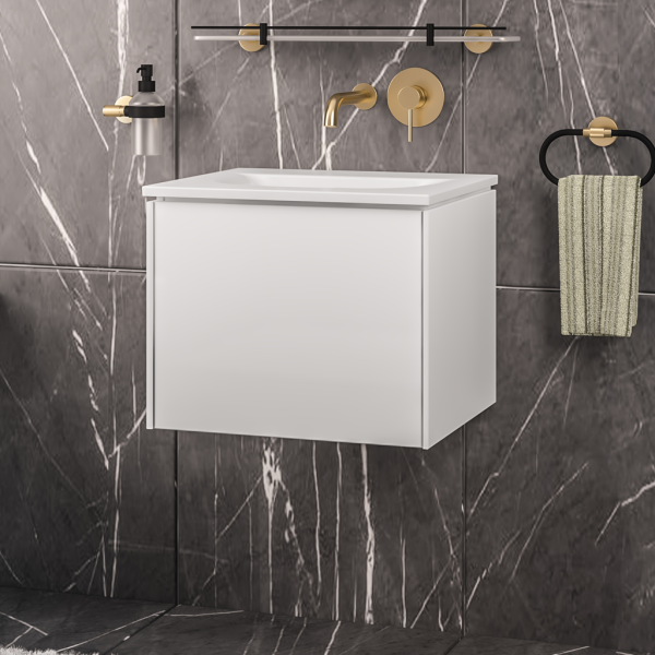 Chedworth 600 High Gloss White Wall Mounted Curved Basin Vanity Unit - Eastbrook
