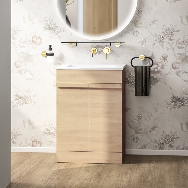 Kydbrook 600 Light Oak 2 Door Base Curved Basin Vanity Unit - Eastbrook