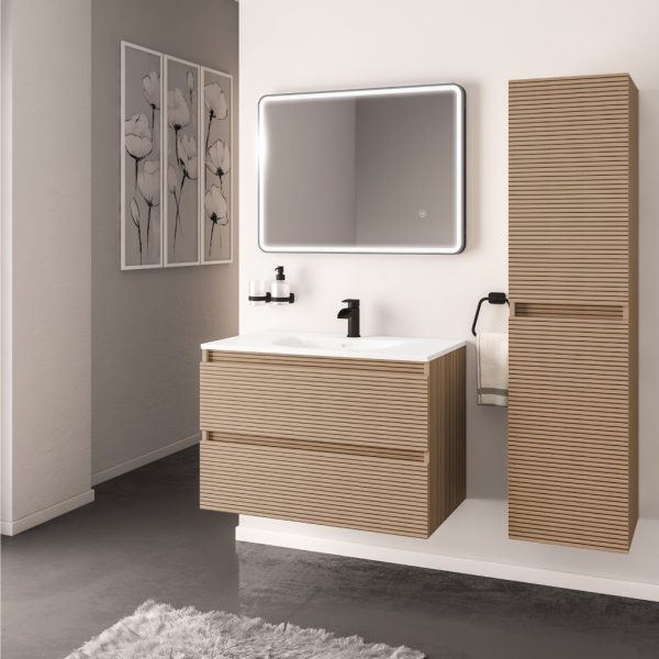 Olympia 600mm Fluted Effect Drawer Vanity Wall Hung Unit Semi Round Basin