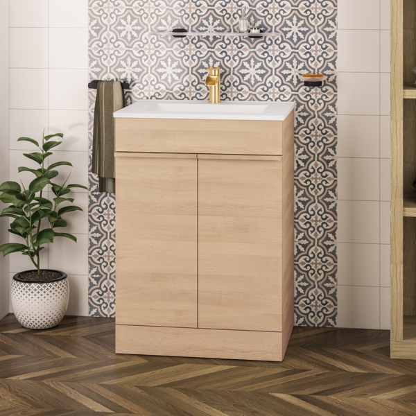 Ravensbourne 600 Natural Oak 2 Door Base Round Basin Vanity Unit - Eastbrook