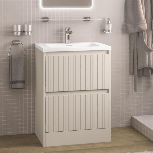Stockton 600 Fluted Cashmere 2 Drawer Base Curved Basin Vanity Unit - Eastbrook