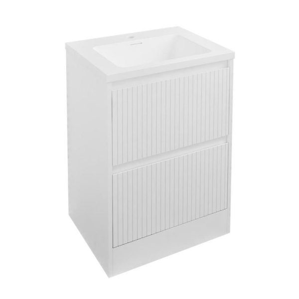 Stockton 600 Fluted High Gloss White 2 Drawer Base Curved Basin Vanity Unit - Eastbrook