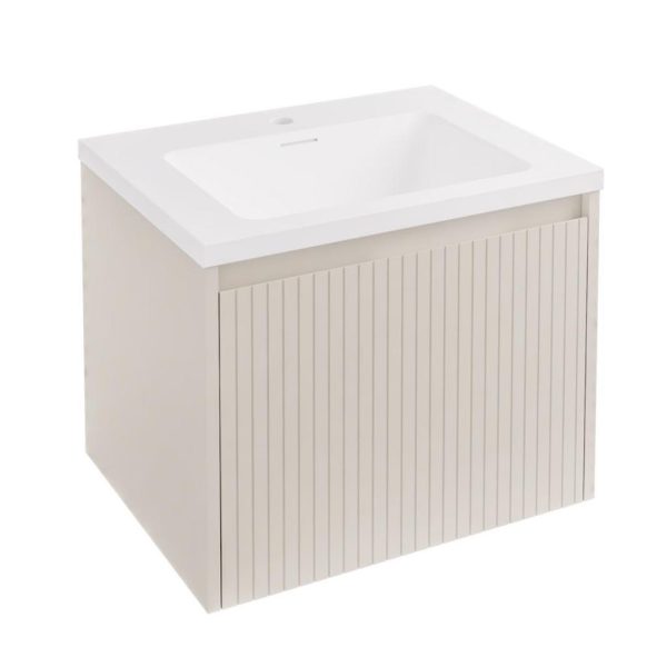 Stockton 600 Fluted Cashmere 1 Drawer Wall Hung Curved Basin Vanity Unit - Eastbrook