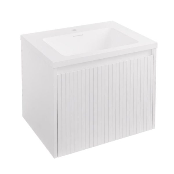 Stockton 600 Fluted High Gloss White 1 Drawer Wall Hung Curved Basin Vanity Unit - Eastbrook