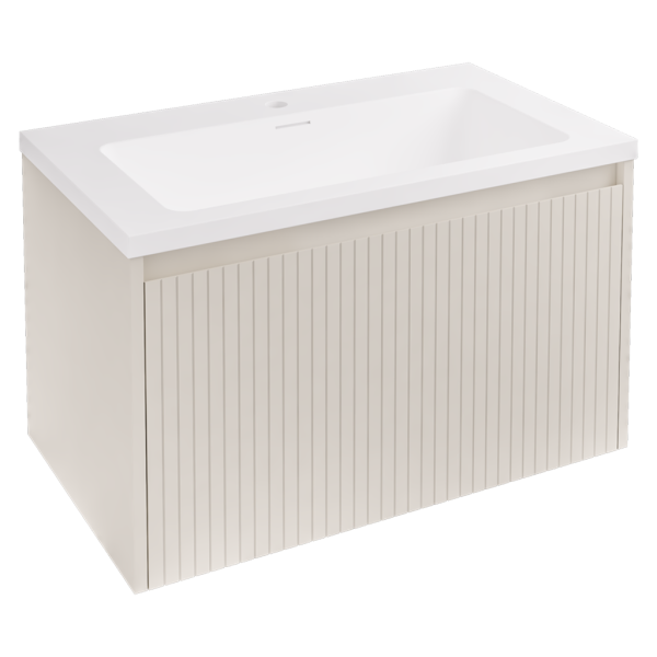 Stockton 800 Fluted Cashmere 1 Drawer Wall Hung Curved Basin Vanity Unit - Eastbrook