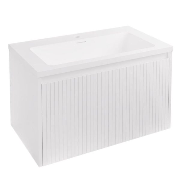 Stockton 800 Fluted High Gloss White 1 Drawer Wall Hung Curved Basin Vanity Unit - Eastbrook