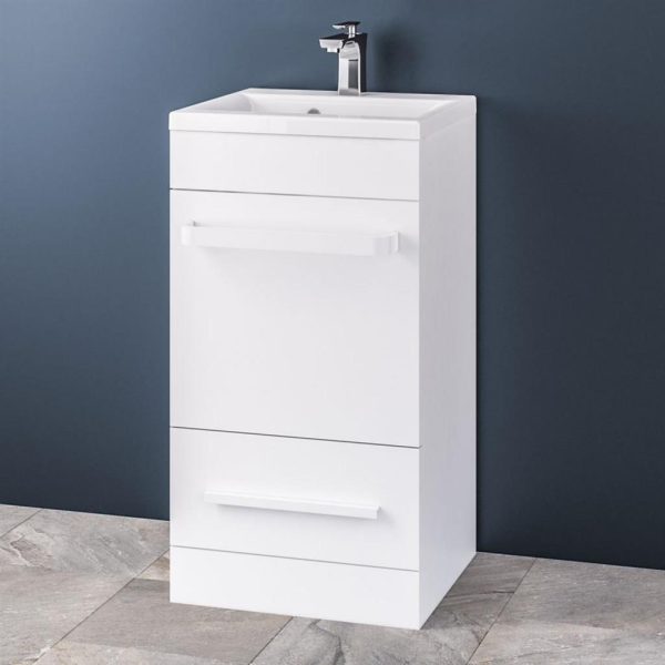 Oslo 440 High Gloss White Double Drawer Vanity Unit