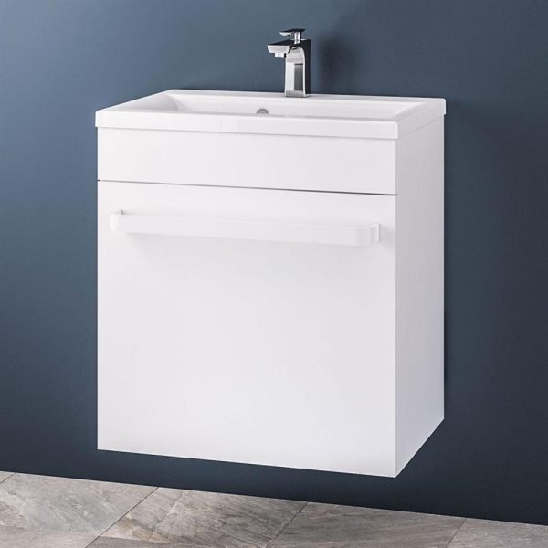 Oslo 580 High Gloss White Wall Mounted Vanity Unit