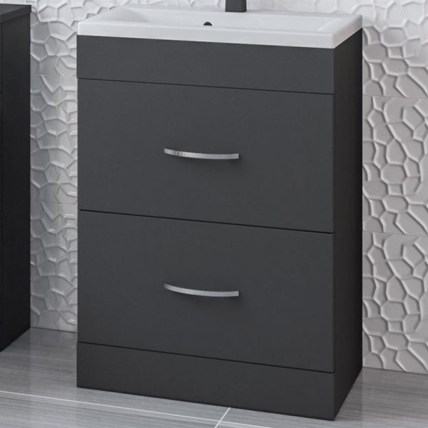 Oslo 580 Matt Anthracite Double Drawer Vanity Unit