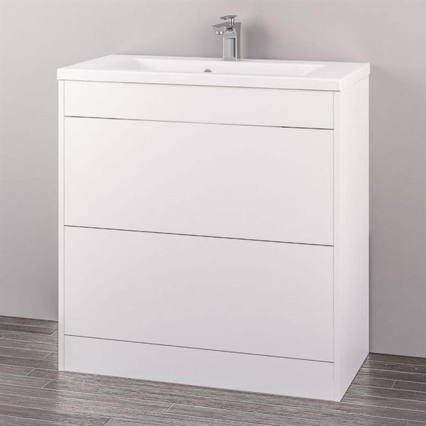 Oslo 800 High Gloss White Push Drawer Vanity Unit