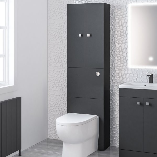 Oslo Matt Anthracite 2000 Tall WC Unit With Cupboard Storage Unit
