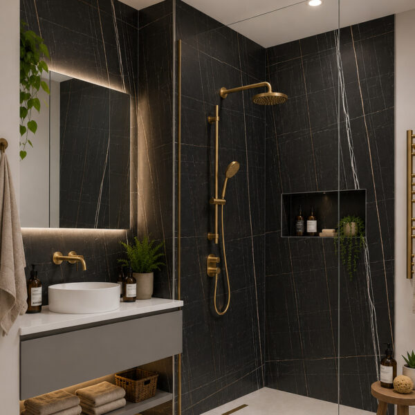 Hydropanel Black Caspian 1200 x 2420 Shower Wall Panelling - Eastbrook
