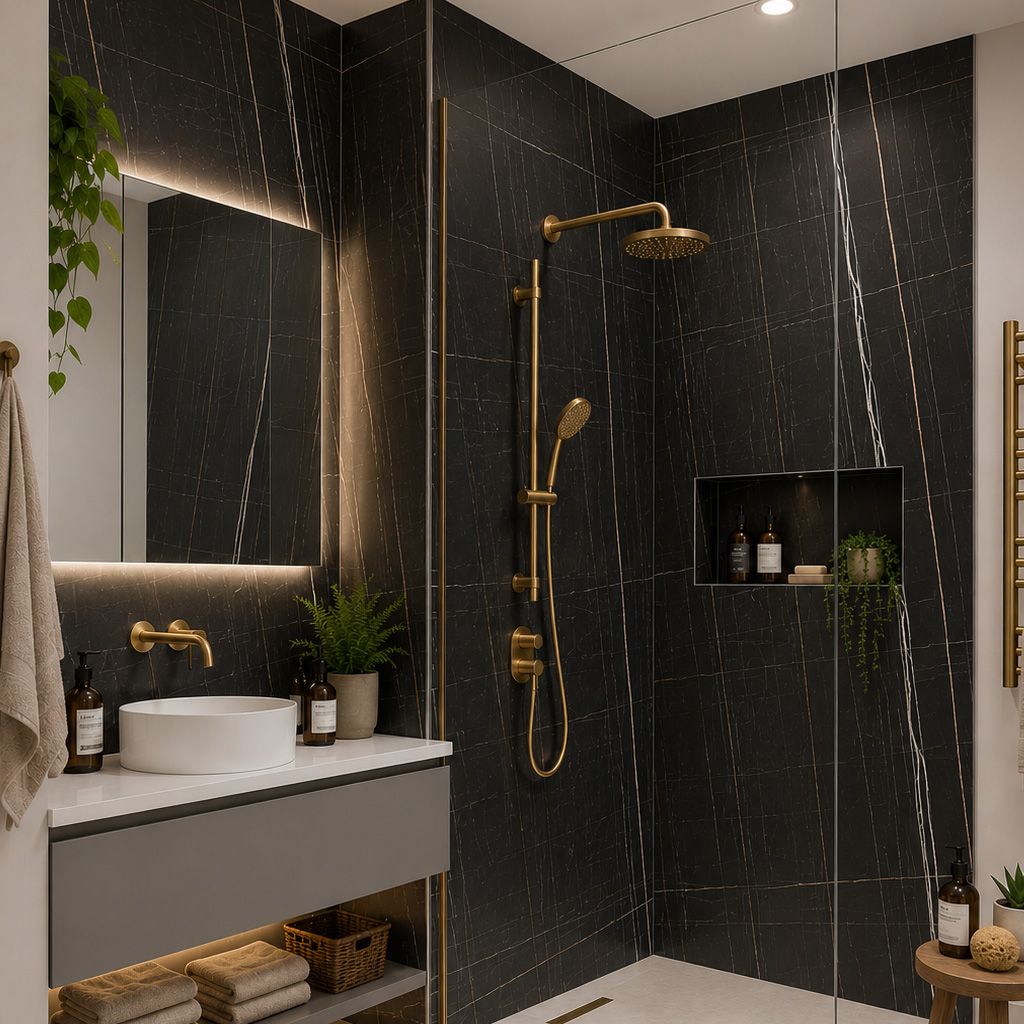 Hydropanel Black Caspian 1200 x 2420 Shower Wall Panelling - Eastbrook