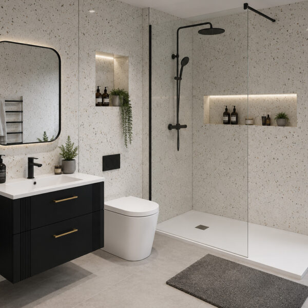 Hydropanel White Flakes 600 x 2420 T&G Shower Wall Panelling - Eastbrook