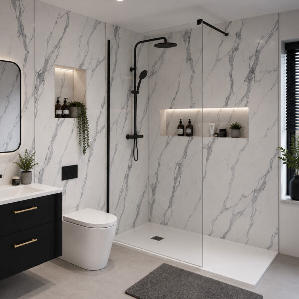 Hydropanel Staturaio Marble Velvet 600 x 2420 T&G Shower Wall Panelling - Eastbrook