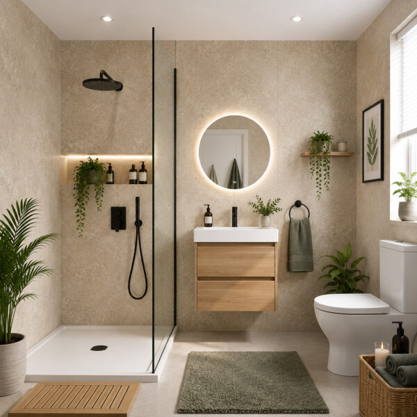 Concrete Matt Beige 1000 x 2400mm PVC Hydropanel Shower Wall Panel - Eastbrook