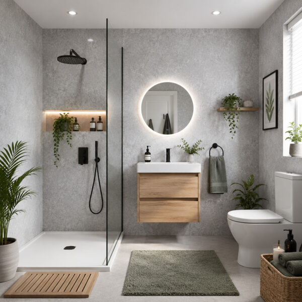 Concrete Matt Grey 1000 x 2400mm PVC Hydropanel Shower Wall Panel - Eastbrook