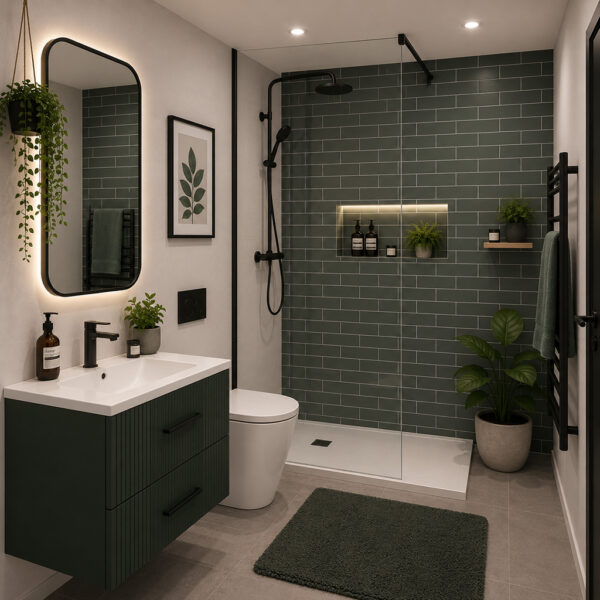 Satin Green Metro Tile 1000 x 2400mm PVC Hydropanel Shower Wall Panel - Eastbrook