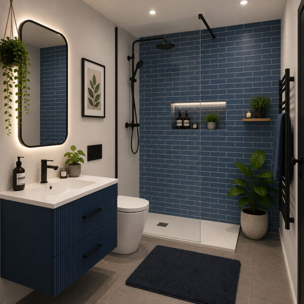 Satin Blue Metro 1000 x 2400mm PVC Hydropanel Shower Wall Panel - Eastbrook