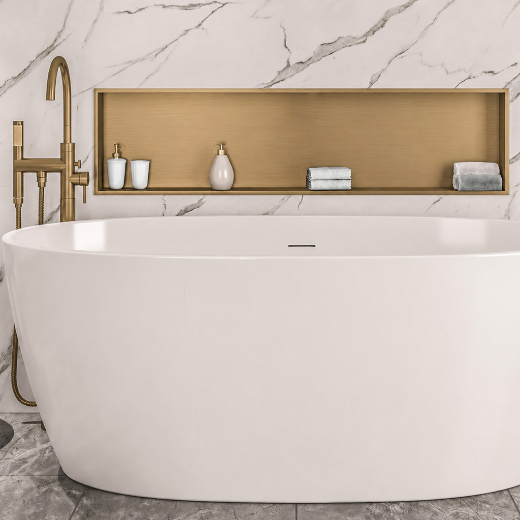 Brushed Brass 300 x 1200mm Shower Niche Storage - Eastbrook