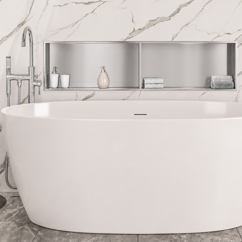 Chrome 300 x 1200mm Shower Niche Storage With Shelf - Eastbrook