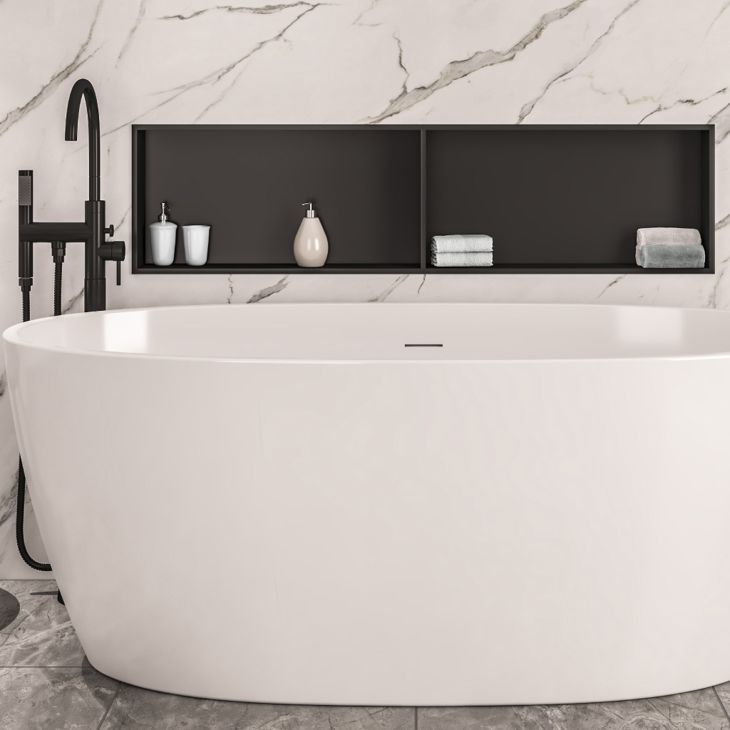 Matt Black 300 x 1200mm Shower Niche Storage With Shelf - Eastbrook
