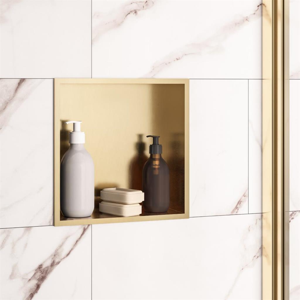 Brushed Brass 300 x 300mm Shower Niche Storage - Eastbrook