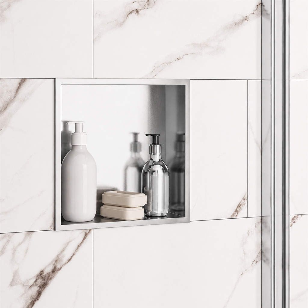 Chrome 300 x 300mm Shower Niche Storage - Eastbrook