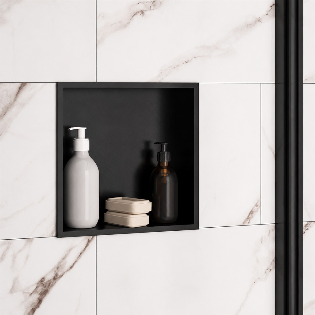Matt Black 300 x 300mm Shower Niche Storage - Eastbrook