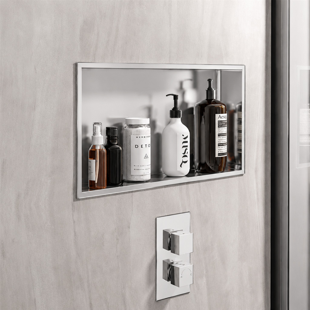 Chrome 300 x 600mm Shower Niche Storage - Eastbrook