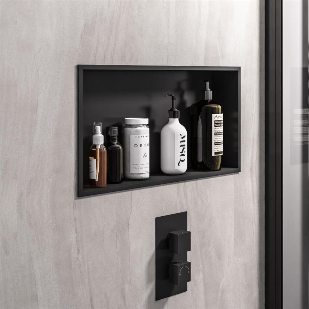 Matt Black 300 x 600mm Shower Niche Storage - Eastbrook
