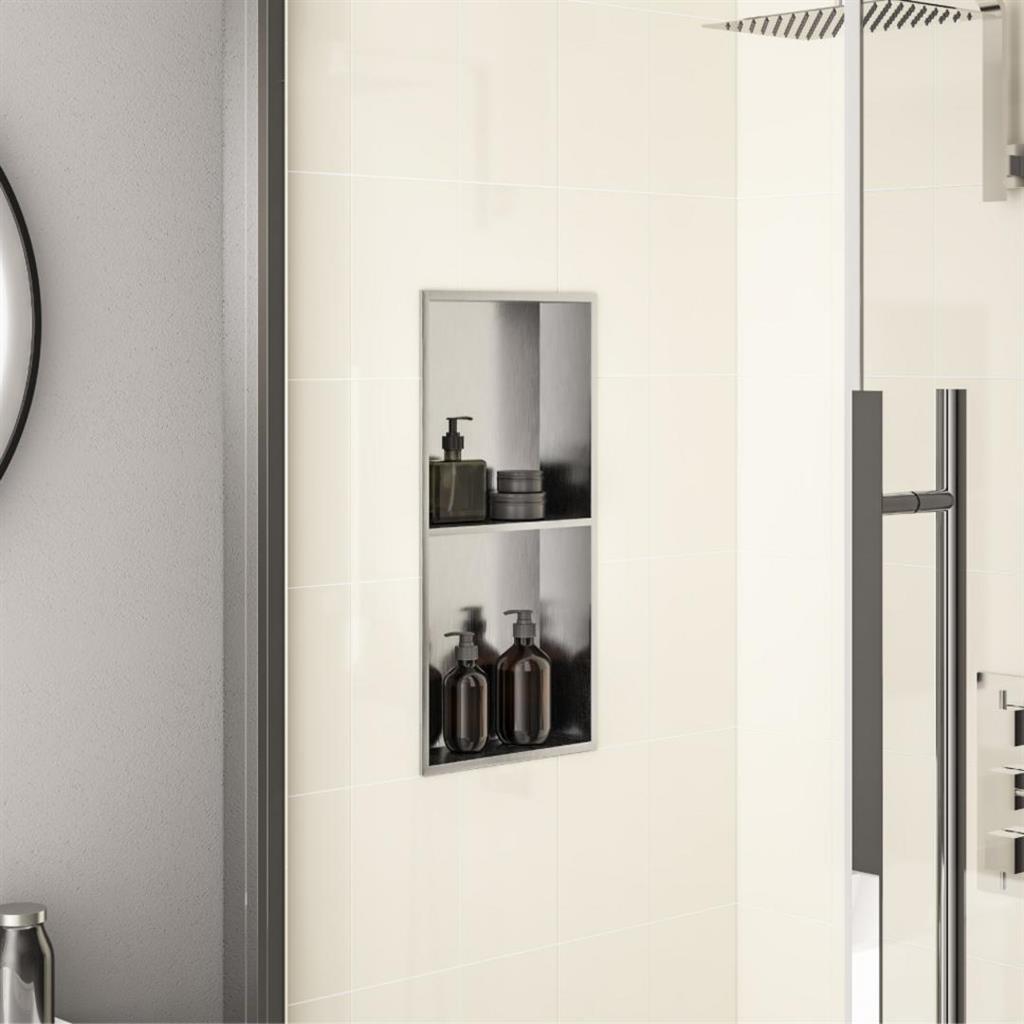 Chrome 300 x 600mm Shower Niche Storage With Shelf - Eastbrook