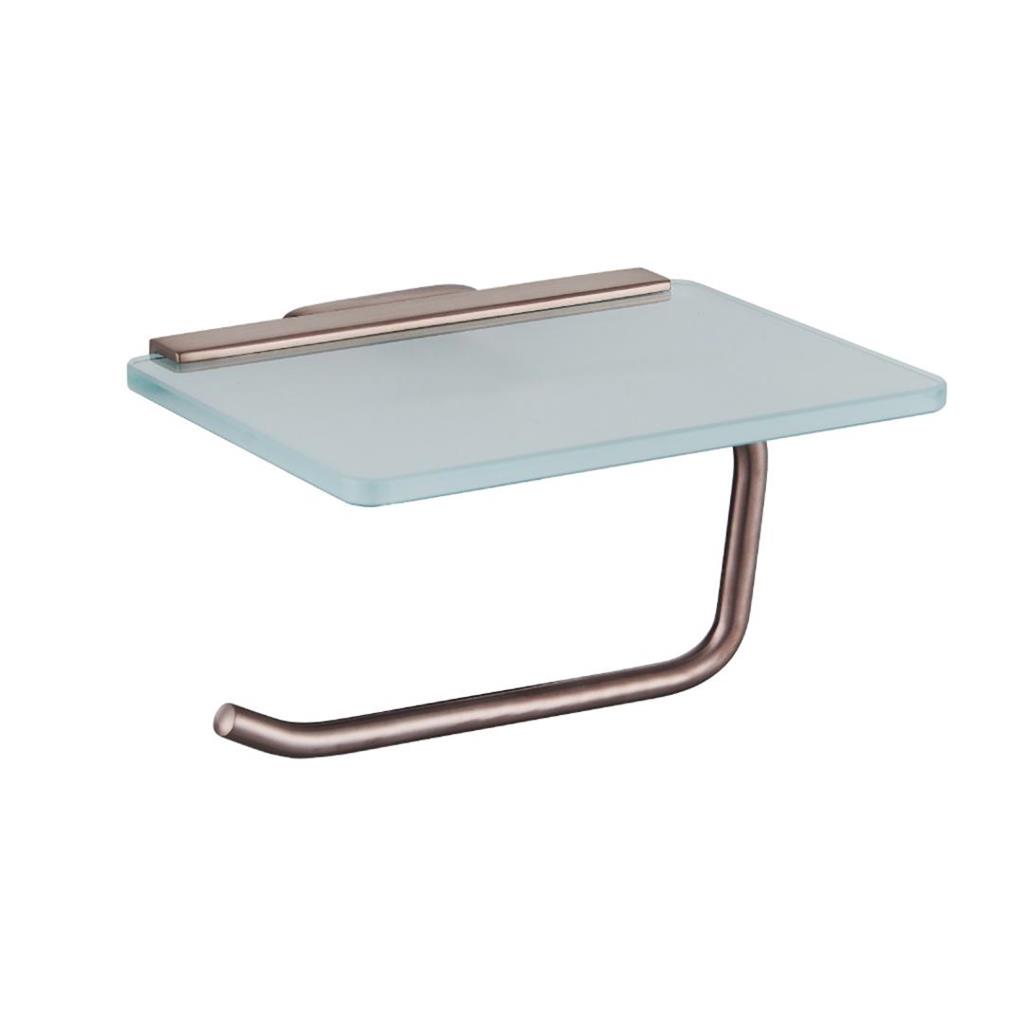 Asti Brushed Bronze Toilet Roll Holder with Glass Shelf - Eastbrook