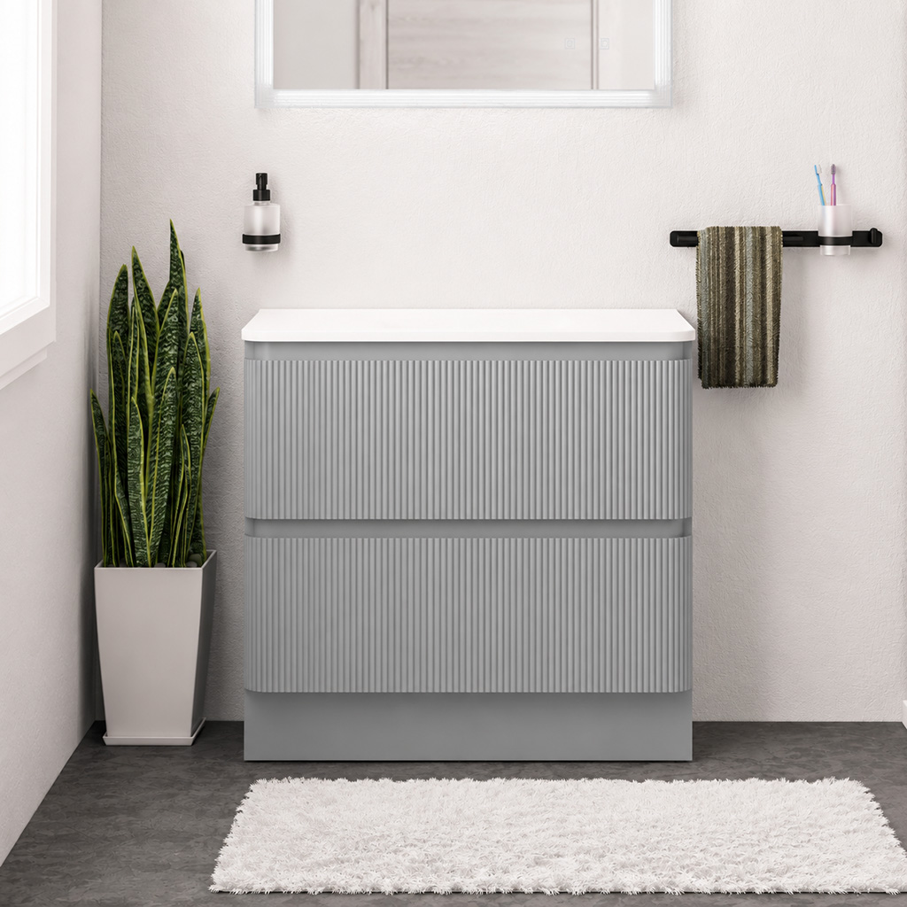 Belice Matt Grey Fluted 800 Floorstanding White Top Vanity Unit - Eastbrook
