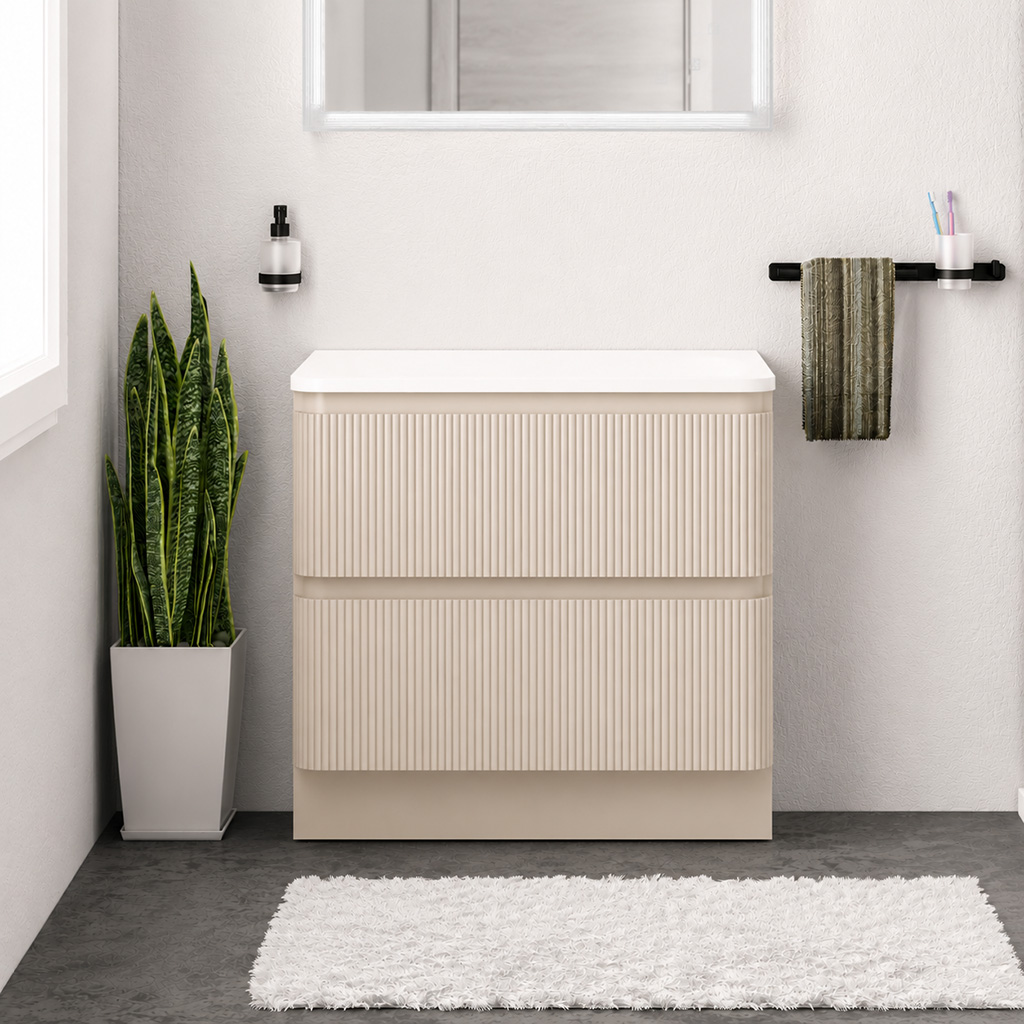 Belice Cashmere Fluted 800 Floorstanding White Top Vanity Unit - Eastbrook