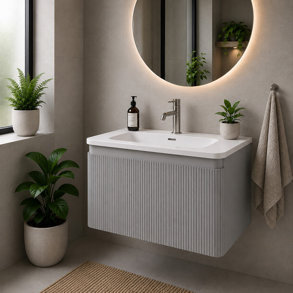 Belice Matt Grey Fluted 800 Wall Hung Vanity Unit - Eastbrook