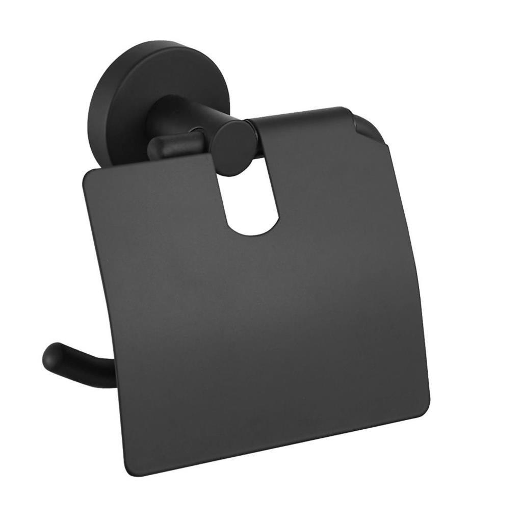 Genoa Matt Black Covered Toilet Roll Holder - Eastbrook