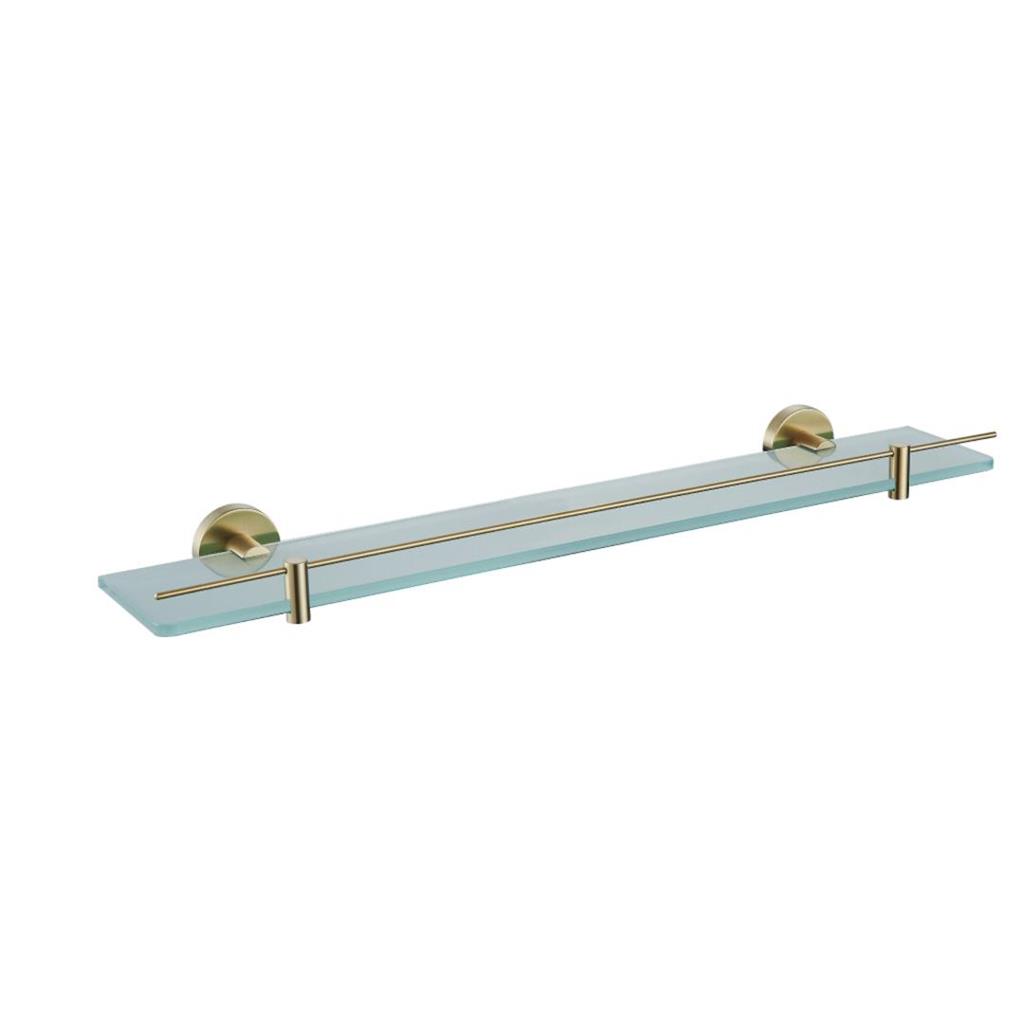 Genoa Brushed Brass Glass Shelf With Barrier - Eastbrook