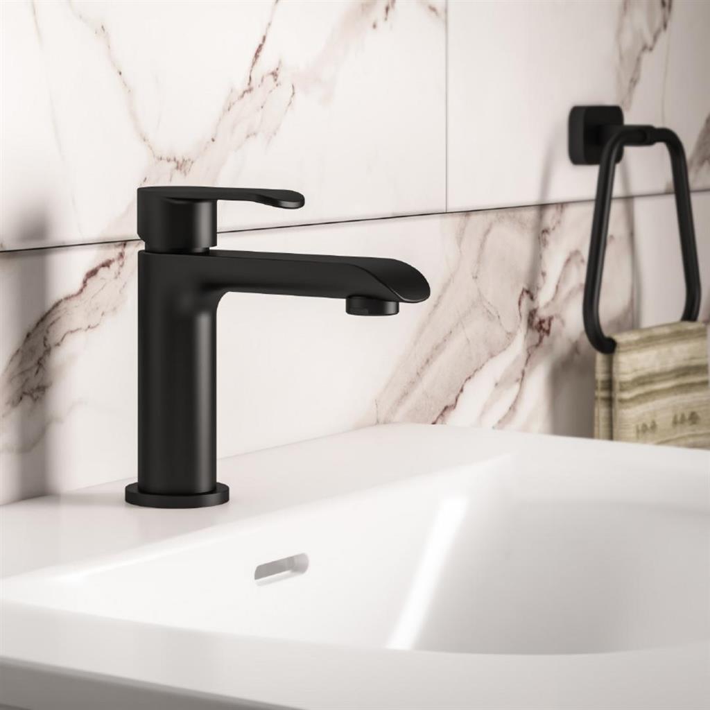 Lyneham Matt Black Cloakroom Basin Mono Tap With Waste - Eastbrook