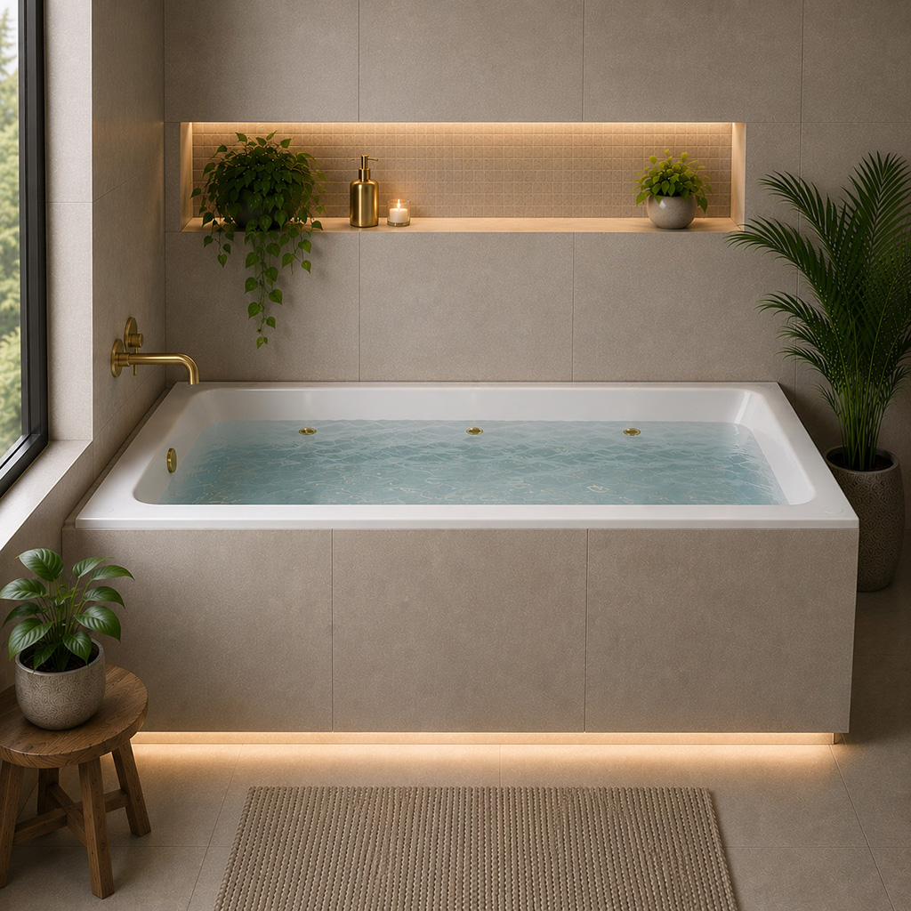 Malin Beauforte 1700 X 700 6 Brushed Brass Jet Whirlpool Bath - Eastbrook