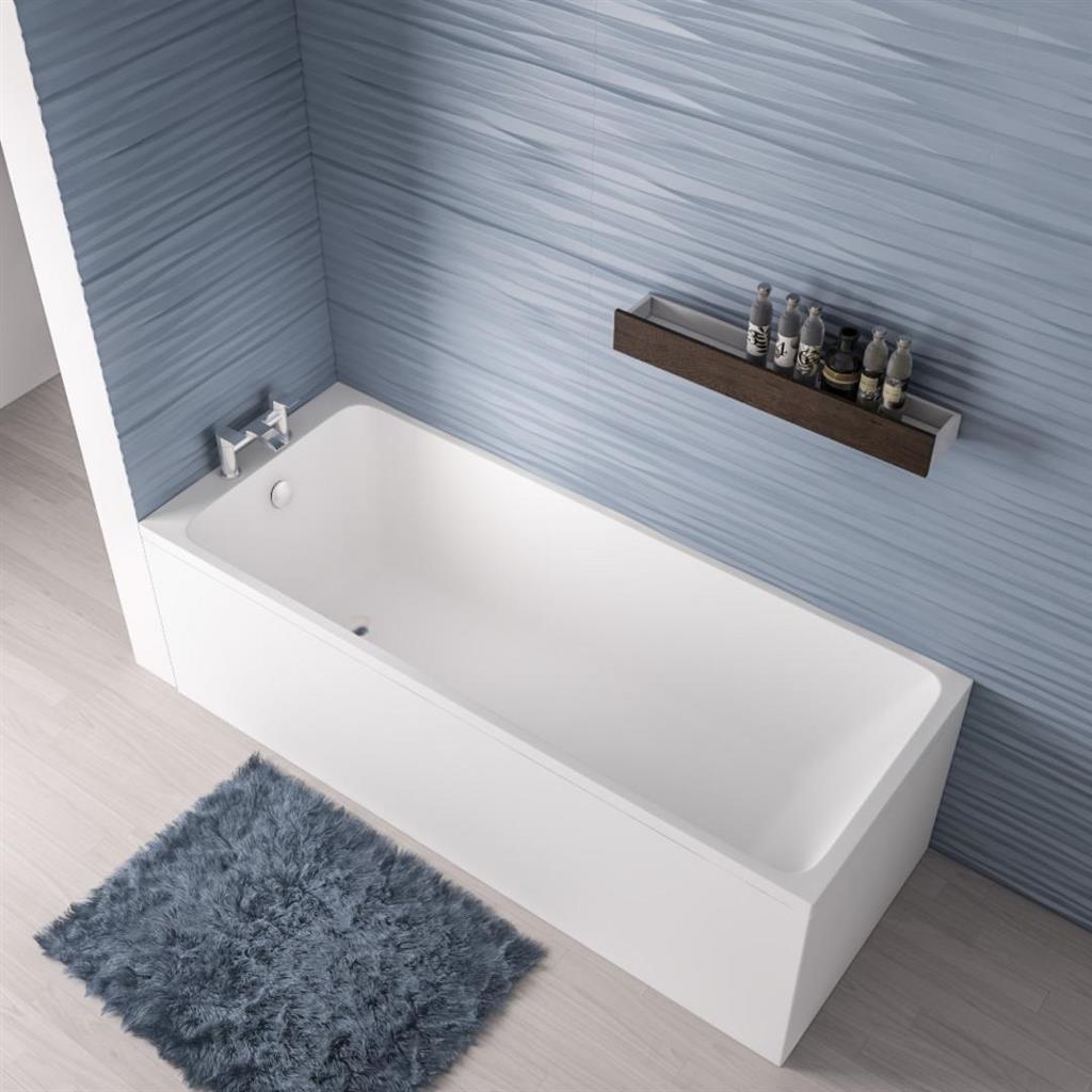 Malin Single Ended 5mm White Straight Bath Tub - Eastbrook