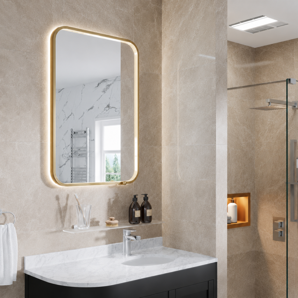 Sanremo Brushed Brass Rectangular 500 x 700mm LED Mirror - Eastbrook