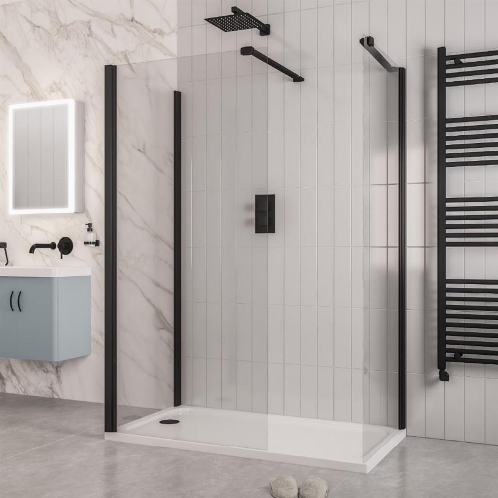 Volente Matt Black Walk-In Panel Easy Clean Glass - Eastbrook