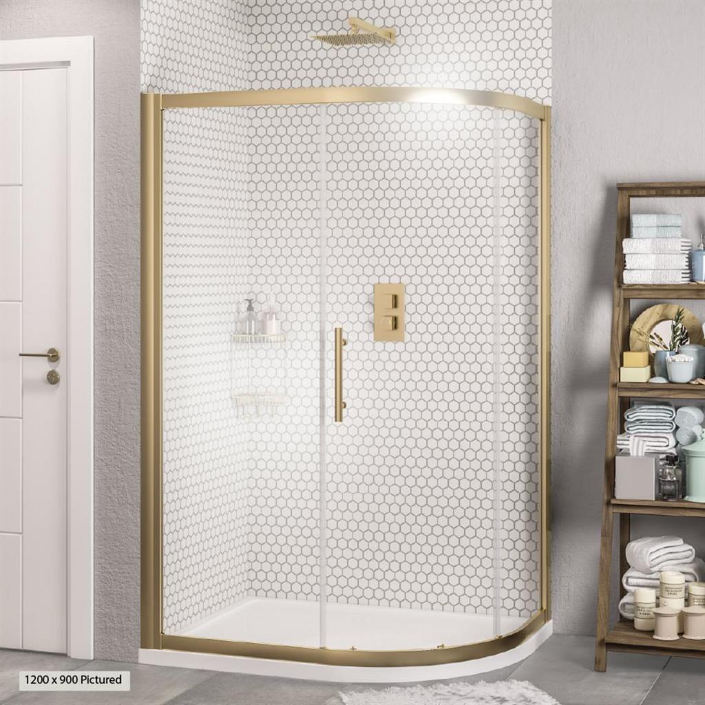 Volente Brushed Brass Single Door Offset Shower Quadrant - Eastbrook