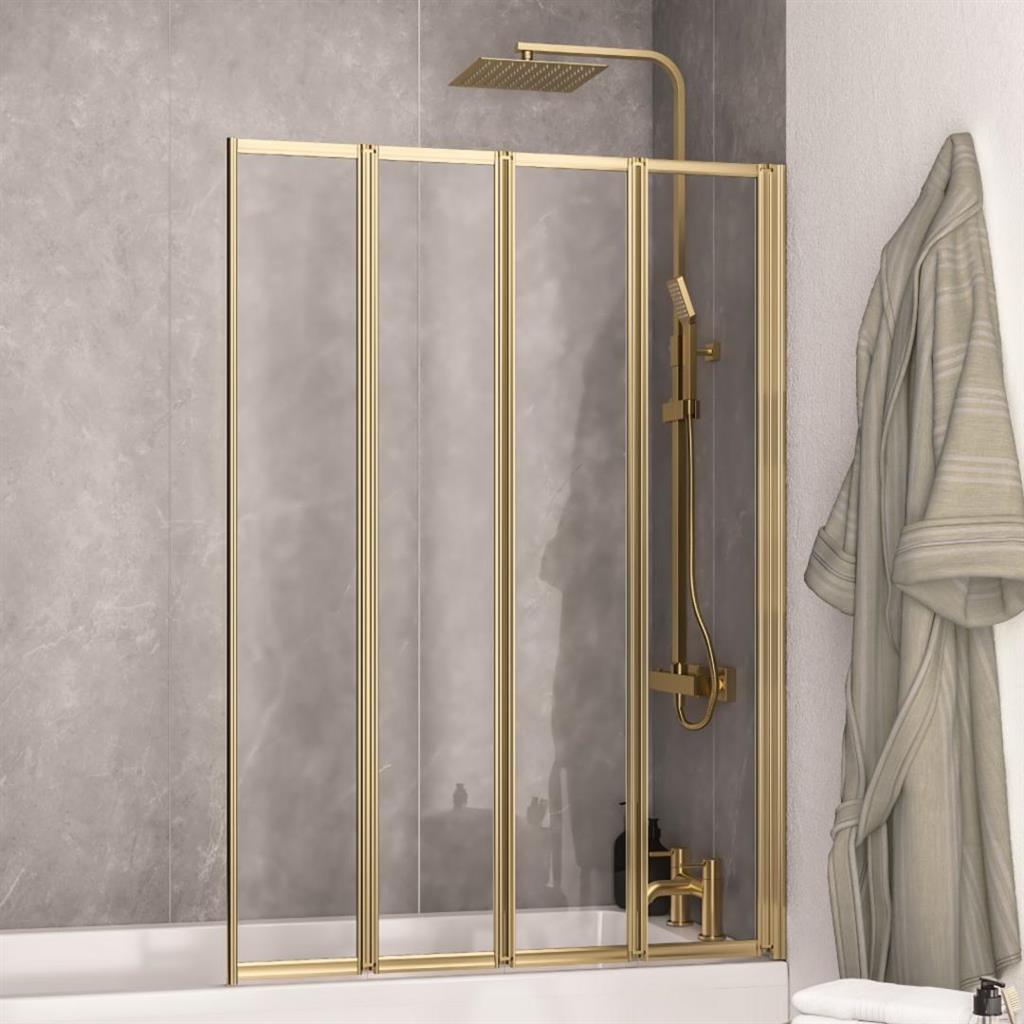 Volente Brushed Brass 6mm 1400 x 1000 4 Fold Shower Bath Screen - Eastbrook