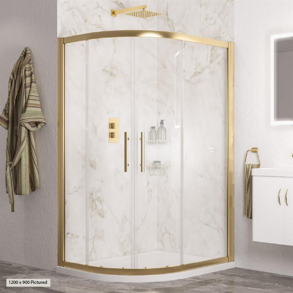 Volente Brushed Brass Offset Quadrant Shower Enclosure - Eastbrook