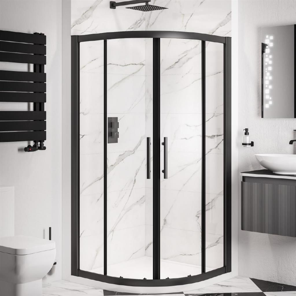Volente Matt Black Quadrant Shower Enclosures - Eastbrook